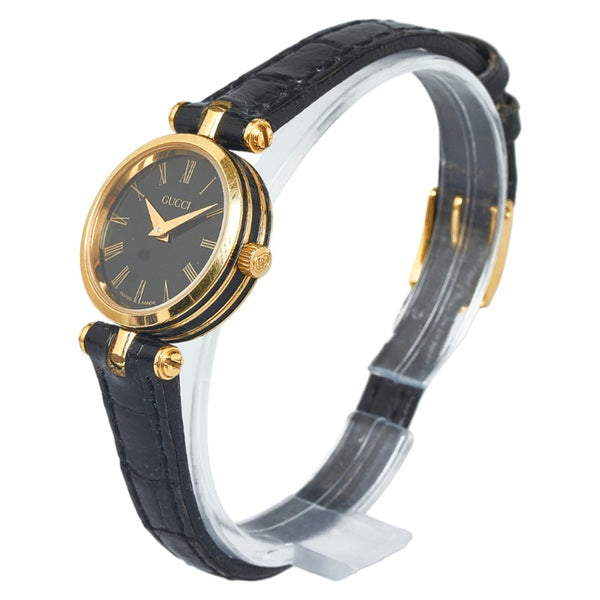 グッチ ヴィンテージ 腕時計 GQ2000 クオーツ ブラック文字盤 ステンレス レザー レディース GUCCI 【中古】