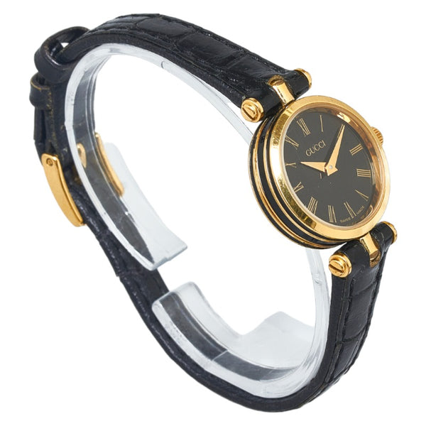 グッチ ヴィンテージ 腕時計 GQ2000 クオーツ ブラック文字盤 ステンレス レザー レディース GUCCI 【中古】