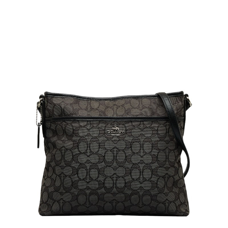 コーチ シグネチャー 斜め掛け ショルダーバッグ F55363 ブラック キャンバス レザー レディース COACH 【中古】