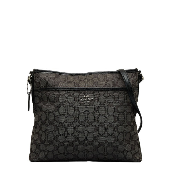 コーチ シグネチャー 斜め掛け ショルダーバッグ F55363 ブラック キャンバス レザー レディース COACH 【中古】