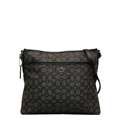 コーチ シグネチャー 斜め掛け ショルダーバッグ F55363 ブラック キャンバス レザー レディース COACH 【中古】