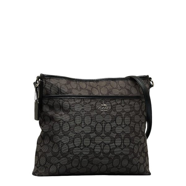 コーチ シグネチャー 斜め掛け ショルダーバッグ F55363 ブラック キャンバス レザー レディース COACH 【中古】