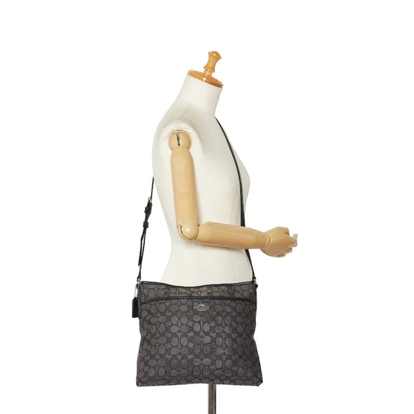 コーチ シグネチャー 斜め掛け ショルダーバッグ F55363 ブラック キャンバス レザー レディース COACH 【中古】