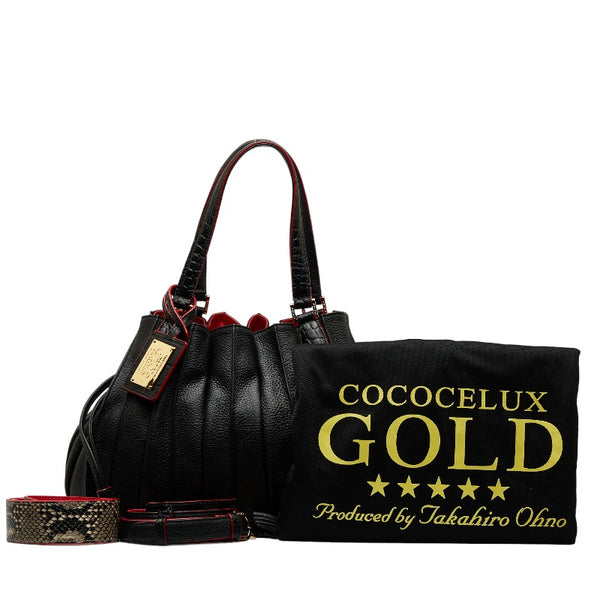 ココセリュックスゴールド ハンドバッグ ショルダーバッグ 2WAY cococelux gold ブラック レザー レディース 【中古】