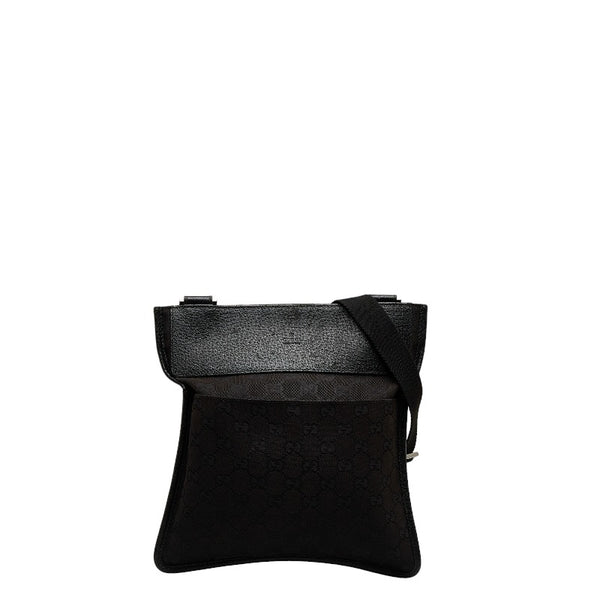 グッチ GGキャンバス 斜め掛け ショルダーバッグ 27639 ブラック キャンバス レザー レディース GUCCI 【中古】