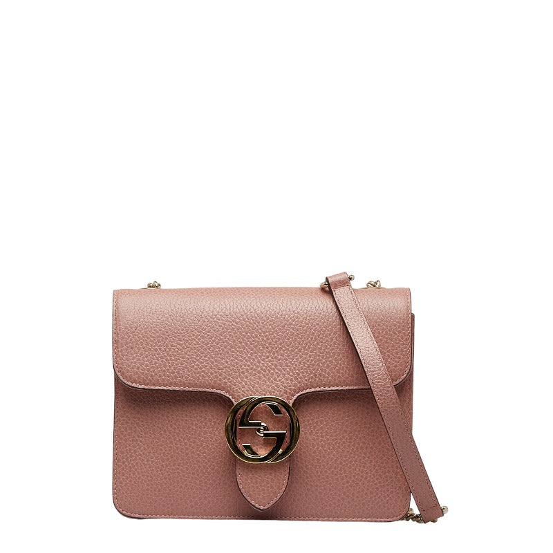 グッチ インターロッキングG チェーン ショルダーバッグ 510304 ピンク レザー レディース GUCCI 【中古】