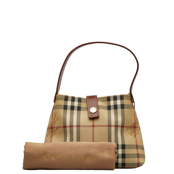 バーバリー ノバチェック シャドーホース ミニハンドバッグ ポーチ ベージュ ブラウン PVC レザー レディース BURBERRY 【中古】