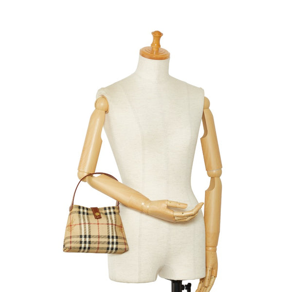 バーバリー ノバチェック シャドーホース ミニハンドバッグ ポーチ ベージュ ブラウン PVC レザー レディース BURBERRY 【中古】
