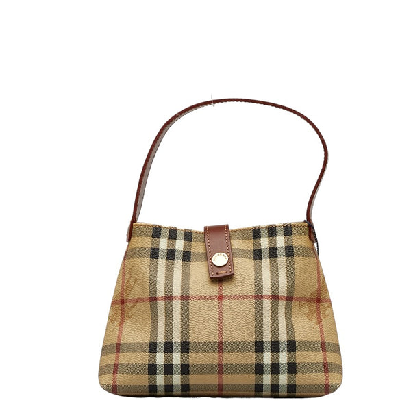 バーバリー ノバチェック シャドーホース ミニハンドバッグ ポーチ ベージュ ブラウン PVC レザー レディース BURBERRY 【中古】