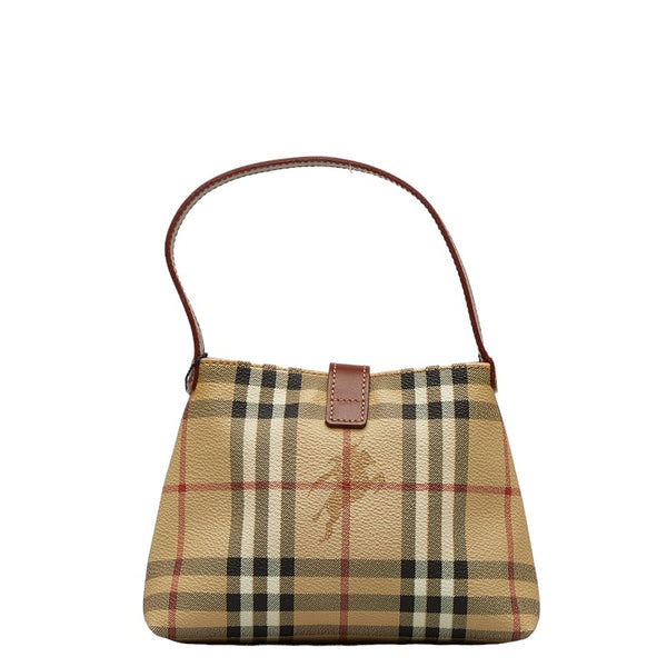 バーバリー ノバチェック シャドーホース ミニハンドバッグ ポーチ ベージュ ブラウン PVC レザー レディース BURBERRY 【中古】