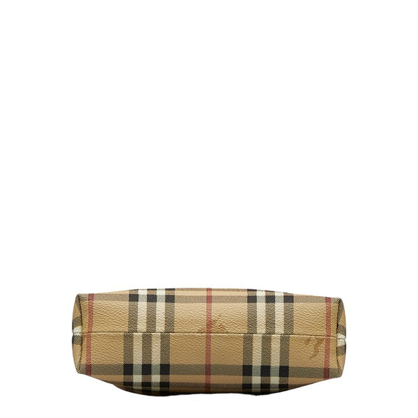 バーバリー ノバチェック シャドーホース ミニハンドバッグ ポーチ ベージュ ブラウン PVC レザー レディース BURBERRY 【中古】