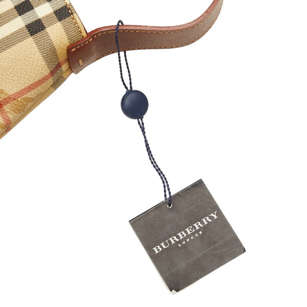 バーバリー ノバチェック シャドーホース ミニハンドバッグ ポーチ ベージュ ブラウン PVC レザー レディース BURBERRY 【中古】