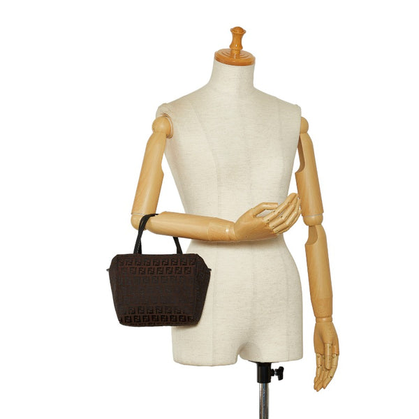 フェンディ ズッキーノ ミニ ハンドバッグ 8N0000 ベージュ ブラック キャンバス レザー レディース FENDI 【中古】