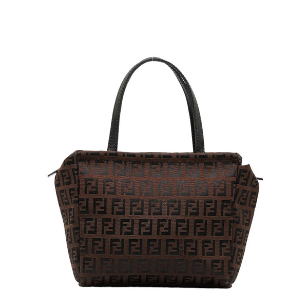 フェンディ ズッキーノ ミニ ハンドバッグ 8N0000 ベージュ ブラック キャンバス レザー レディース FENDI 【中古】