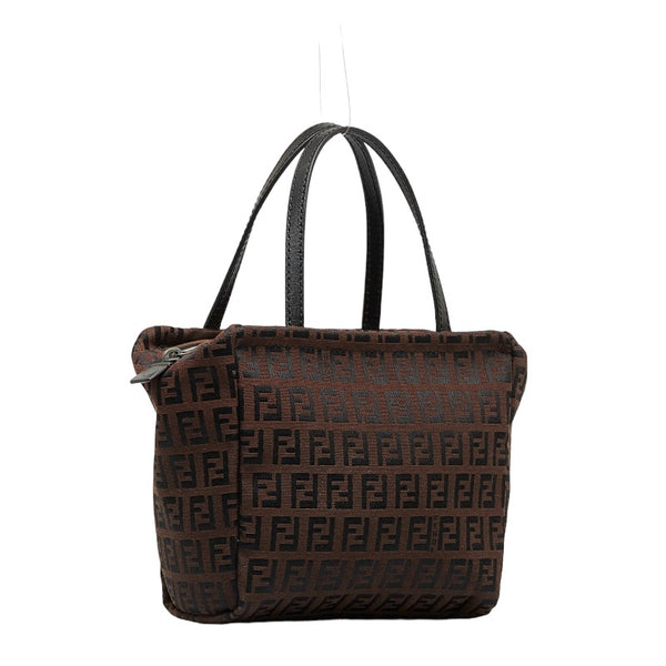 フェンディ ズッキーノ ミニ ハンドバッグ 8N0000 ベージュ ブラック キャンバス レザー レディース FENDI 【中古】