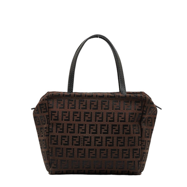 フェンディ ズッキーノ ミニ ハンドバッグ 8N0000 ベージュ ブラック キャンバス レザー レディース FENDI 【中古】