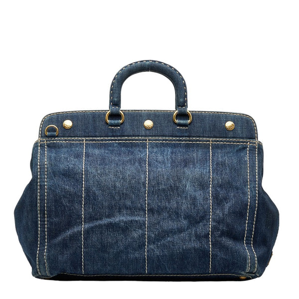 プラダ ロゴ ステッチ デニム ハンドバッグ ショルダーバッグ 2WAY BN2028 インディゴブルー キャンバス レディース PRADA 【中古】