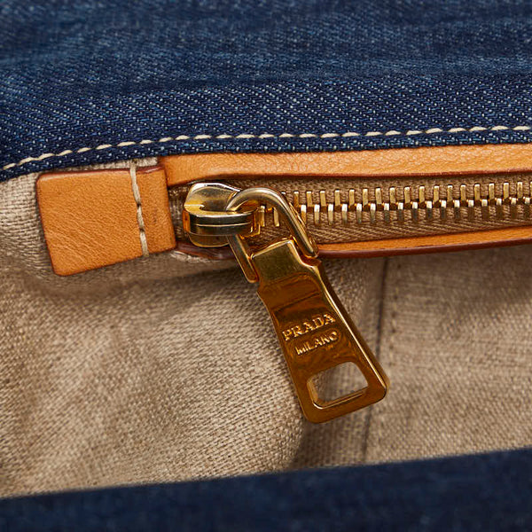 プラダ ロゴ ステッチ デニム ハンドバッグ ショルダーバッグ 2WAY BN2028 インディゴブルー キャンバス レディース PRADA 【中古】
