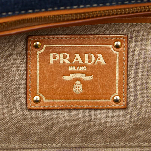 プラダ ロゴ ステッチ デニム ハンドバッグ ショルダーバッグ 2WAY BN2028 インディゴブルー キャンバス レディース PRADA 【中古】