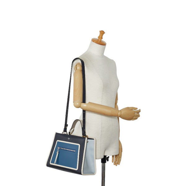 フェンディ ラナウェイ ハンドバッグ ショルダーバッグ 2WAY 8BH344 ネイビー ブルー ホワイト レザー レディース FENDI 【中古】