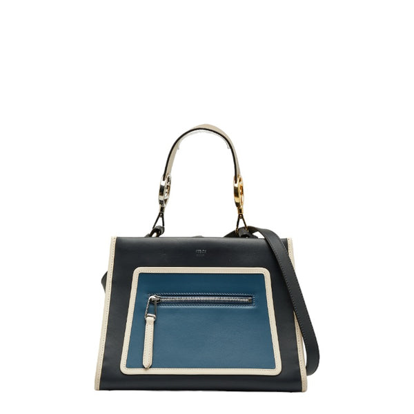 フェンディ ラナウェイ ハンドバッグ ショルダーバッグ 2WAY 8BH344 ネイビー ブルー ホワイト レザー レディース FENDI 【中古】