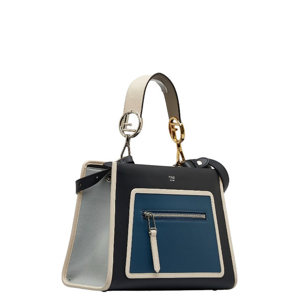 フェンディ ラナウェイ ハンドバッグ ショルダーバッグ 2WAY 8BH344 ネイビー ブルー ホワイト レザー レディース FENDI 【中古】