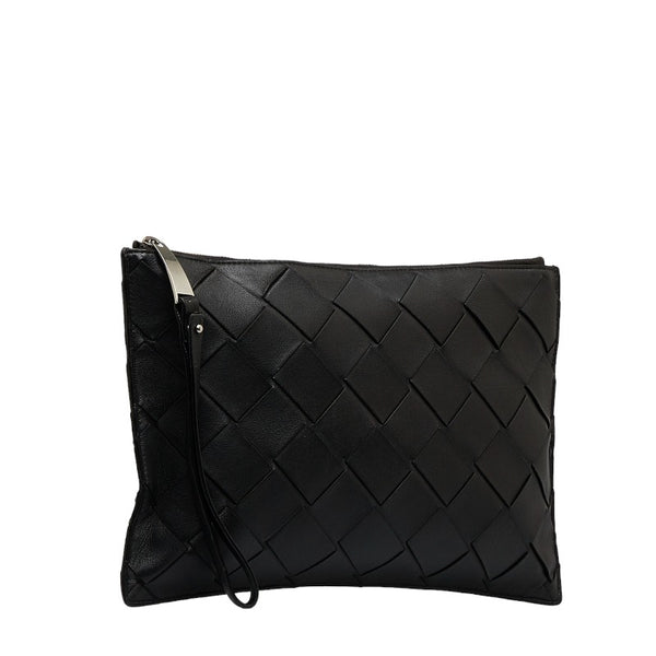 ボッテガヴェネタ マキシイントレチャート ラージポーチ クラッチバッグ ブラック レザー メンズ BOTTEGAVENETA 【中古】