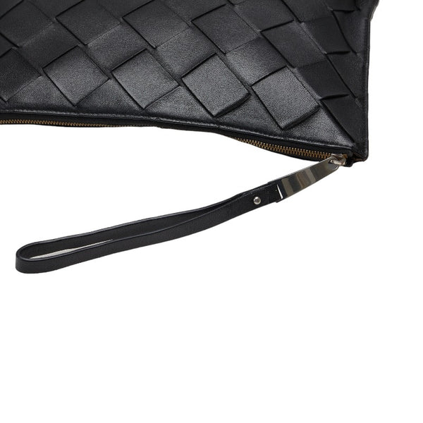 ボッテガヴェネタ マキシイントレチャート ラージポーチ クラッチバッグ ブラック レザー メンズ BOTTEGAVENETA 【中古】