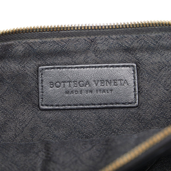 ボッテガヴェネタ マキシイントレチャート ラージポーチ クラッチバッグ ブラック レザー メンズ BOTTEGAVENETA 【中古】