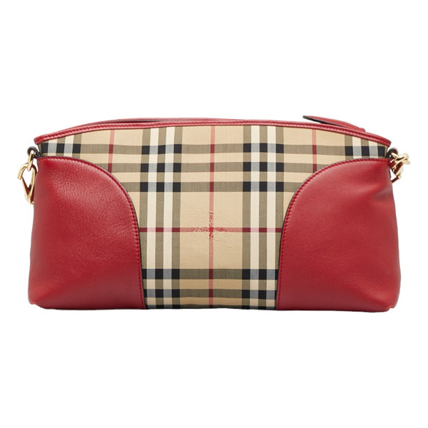 バーバリー ノバチェック シャドーホース 斜め掛け ショルダーバッグ ベージュ レッド キャンバス レザー レディース BURBERRY 【中古】