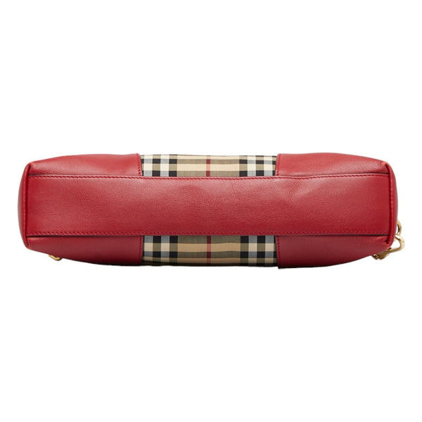バーバリー ノバチェック シャドーホース 斜め掛け ショルダーバッグ ベージュ レッド キャンバス レザー レディース BURBERRY 【中古】