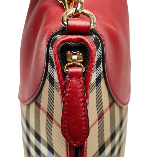 バーバリー ノバチェック シャドーホース 斜め掛け ショルダーバッグ ベージュ レッド キャンバス レザー レディース BURBERRY 【中古】