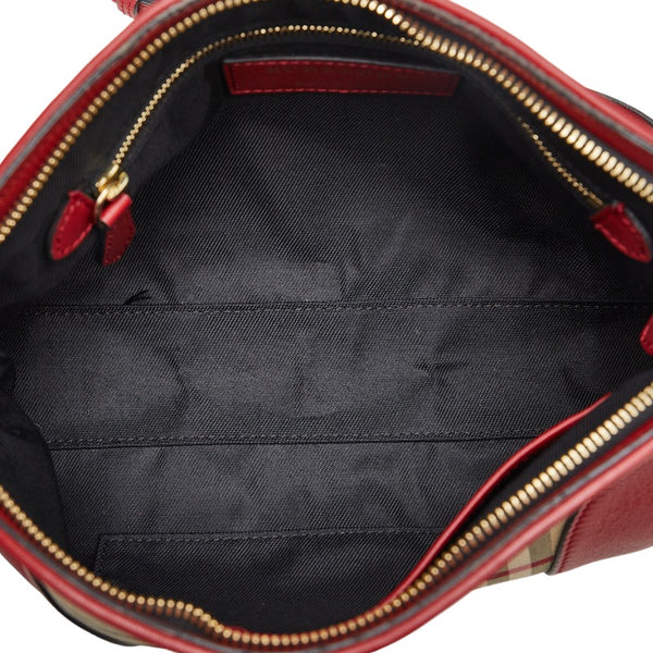 バーバリー ノバチェック シャドーホース 斜め掛け ショルダーバッグ ベージュ レッド キャンバス レザー レディース BURBERRY 【中古】