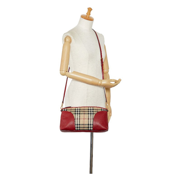 バーバリー ノバチェック シャドーホース 斜め掛け ショルダーバッグ ベージュ レッド キャンバス レザー レディース BURBERRY 【中古】