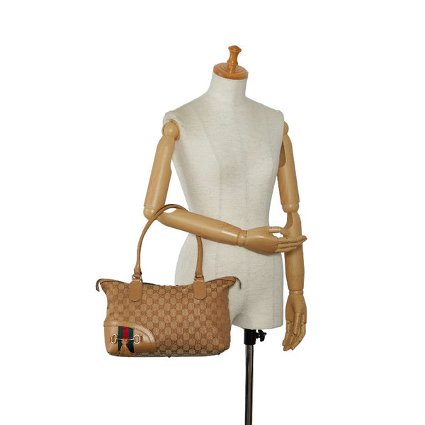 グッチ GGキャンバス シェリーライン ハンドバッグ トートバッグ 232936 ベージュ キャンバス レザー レディース GUCCI 【中古】