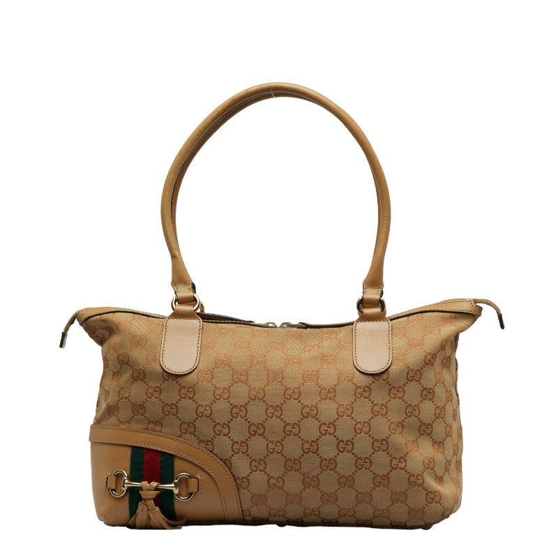 グッチ GGキャンバス シェリーライン ハンドバッグ トートバッグ 232936 ベージュ キャンバス レザー レディース GUCCI 【中古】