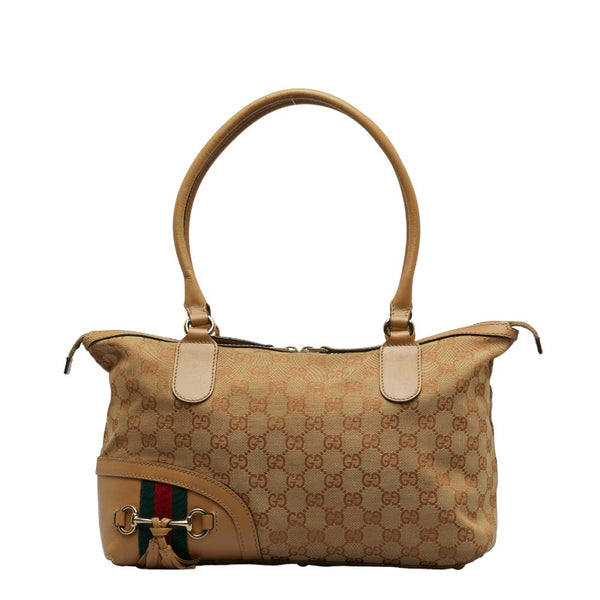 グッチ GGキャンバス シェリーライン ハンドバッグ トートバッグ 232936 ベージュ キャンバス レザー レディース GUCCI 【中古】