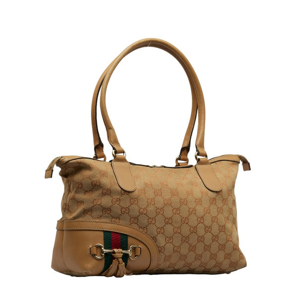 グッチ GGキャンバス シェリーライン ハンドバッグ トートバッグ 232936 ベージュ キャンバス レザー レディース GUCCI 【中古】