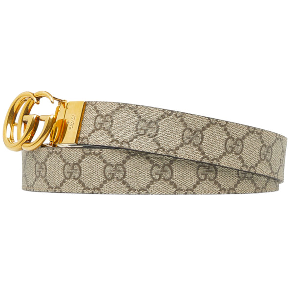 グッチ GGマーモント 92TIC ベルト 659417 ベージュ エボニー ブラック キャンバス レザー レディース GUCCI 【中古】