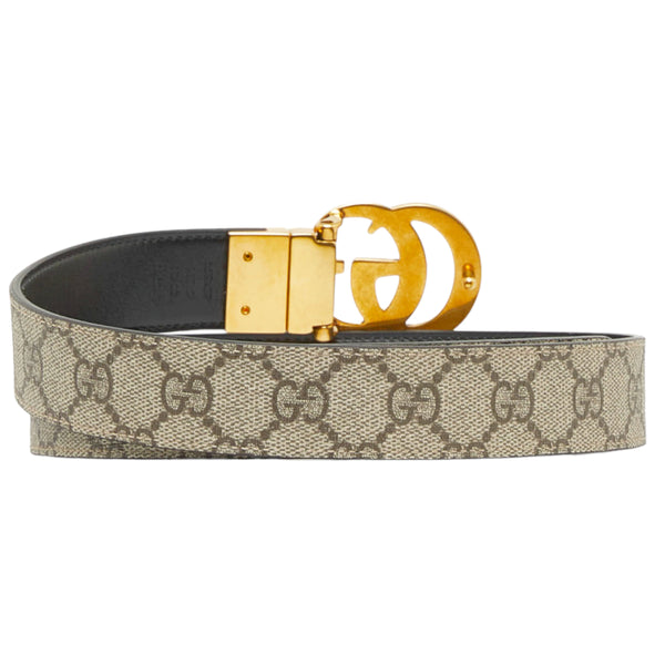 グッチ GGマーモント 92TIC ベルト 659417 ベージュ エボニー ブラック キャンバス レザー レディース GUCCI 【中古】