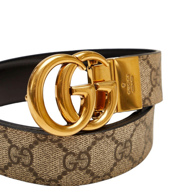 グッチ GGマーモント 92TIC ベルト 659417 ベージュ エボニー ブラック キャンバス レザー レディース GUCCI 【中古】