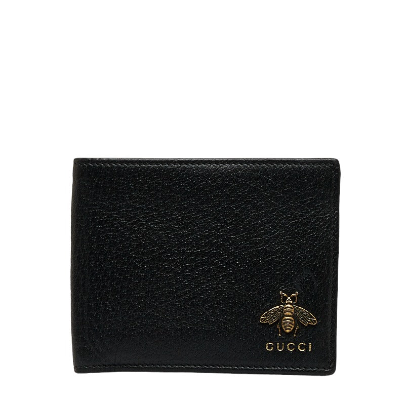 グッチ 蜂 ビー Bee 二つ折り財布 523666 ブラック レザー メンズ GUCCI 【中古】