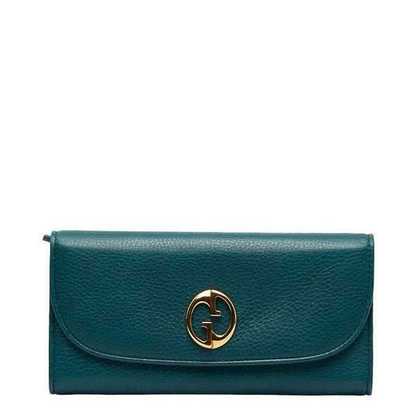 グッチ ダブルG インターロッキングG 長財布 L字ファスナー 245739 グリーン レザー レディース GUCCI 【中古】