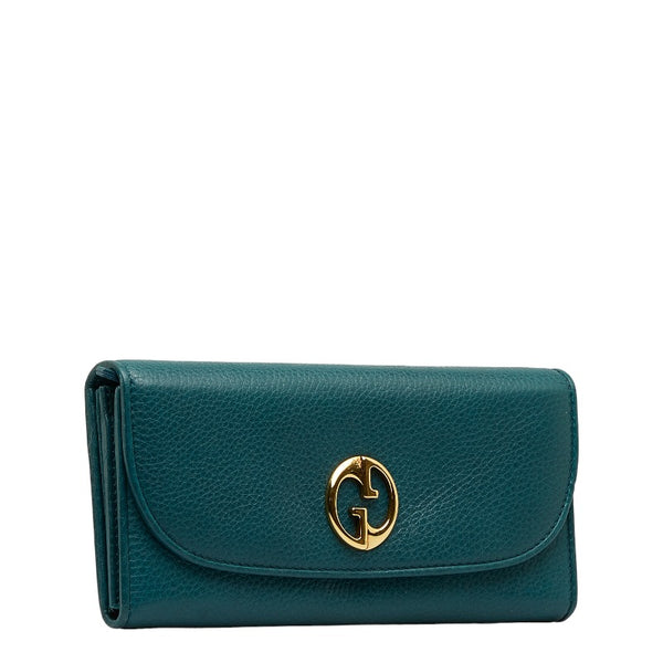 グッチ ダブルG インターロッキングG 長財布 L字ファスナー 245739 グリーン レザー レディース GUCCI 【中古】