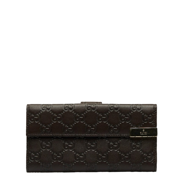 グッチ グッチシマ 長財布 三つ折り財布 257012 ブラウン レザー レディース GUCCI 【中古】