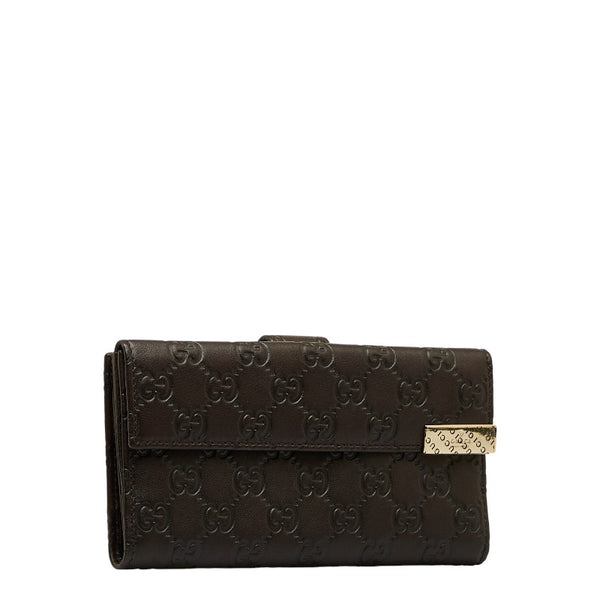 グッチ グッチシマ 長財布 三つ折り財布 257012 ブラウン レザー レディース GUCCI 【中古】