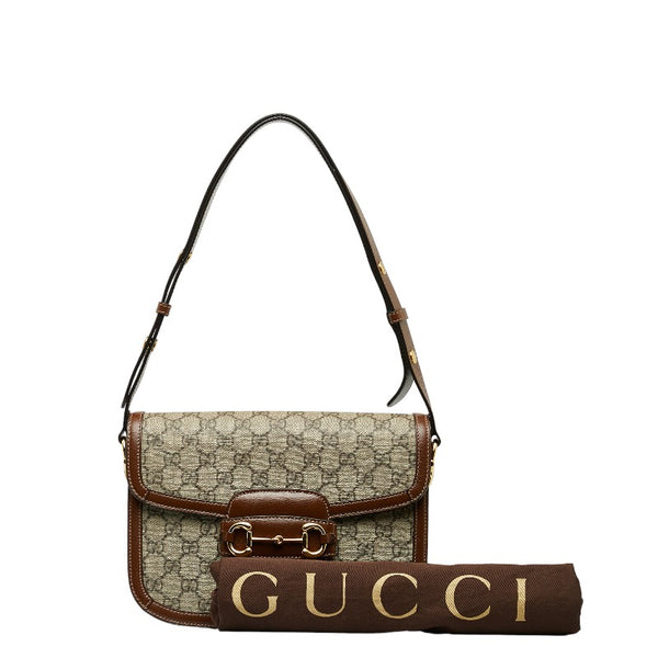 グッチ ホースビット 1955 GGスプリーム 斜め掛け ショルダーバッグ 602204 ベージュ ブラウン PVC レザー レディース GUCCI 【中古】