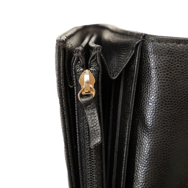 シャネル カメリア 長財布 ブラック キャビアスキン レディース CHANEL 【中古】