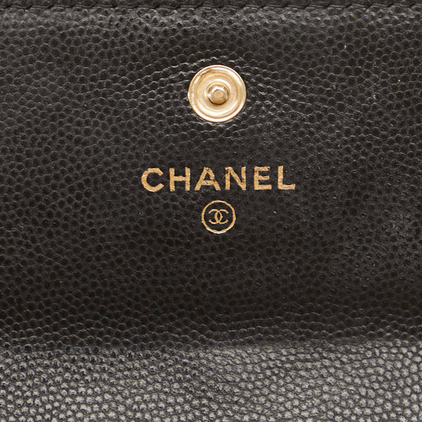 シャネル カメリア 長財布 ブラック キャビアスキン レディース CHANEL 【中古】