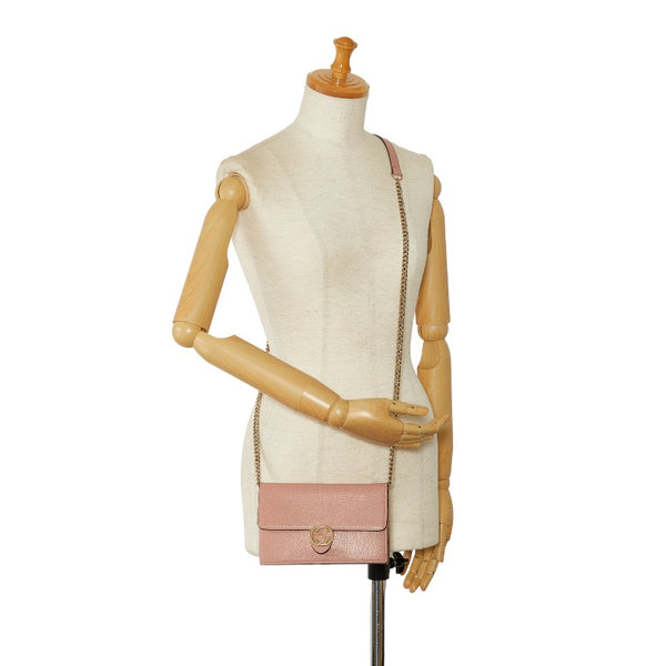 グッチ インターロッキングG チェーンウォレット ショルダーバッグ 2WAY  510314 ピンク レザー レディース GUCCI 【中古】